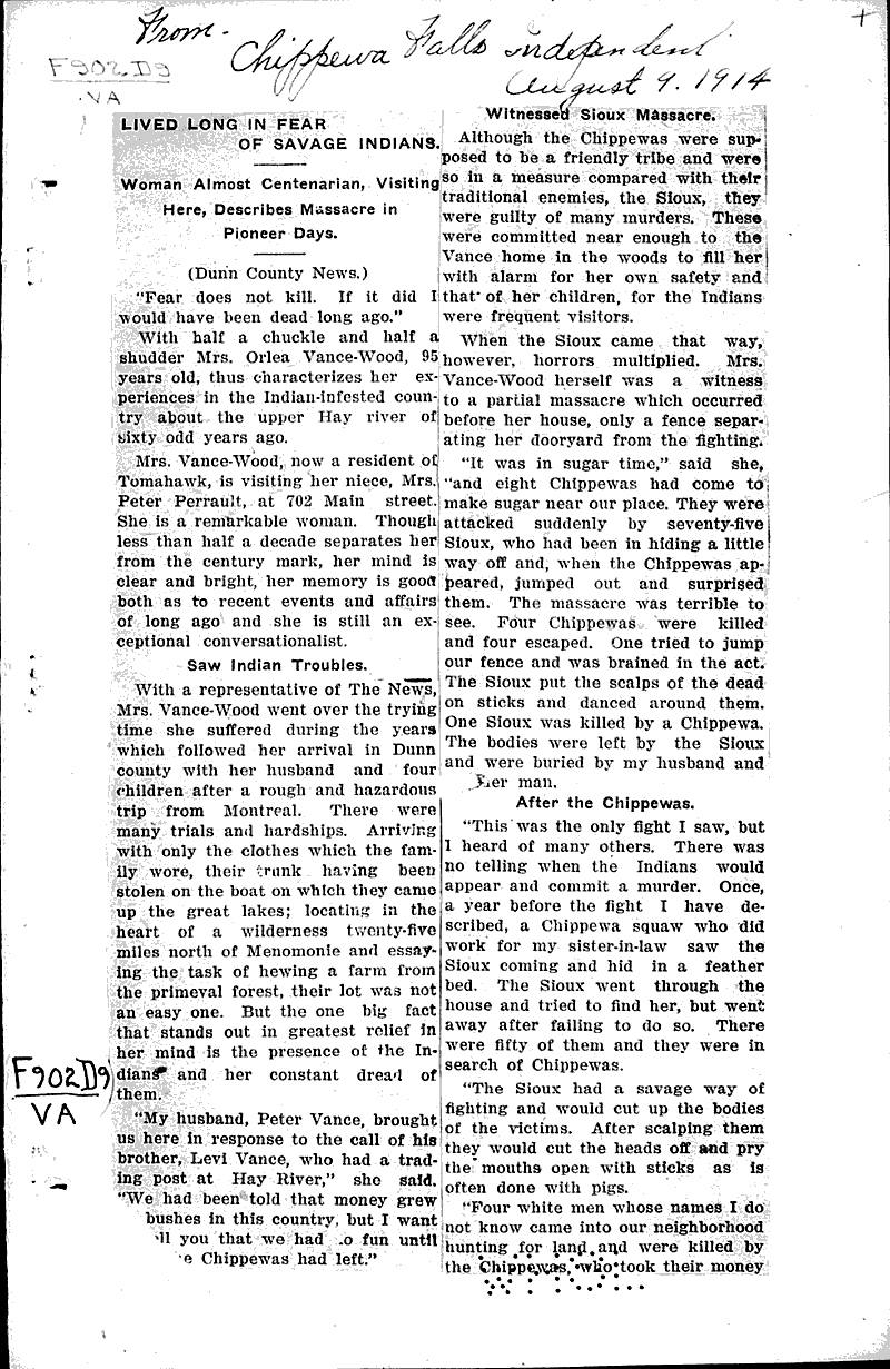  Source: Chippewa Falls Independent Topics: Indians and Native Peoples Date: 1914-08-09