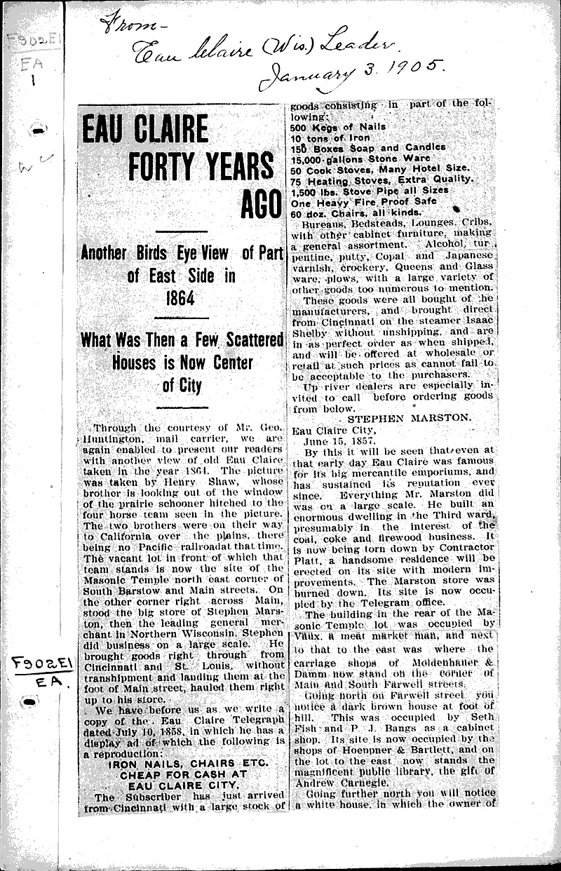 Eau Claire forty years ago Newspaper Article/Clipping Wisconsin