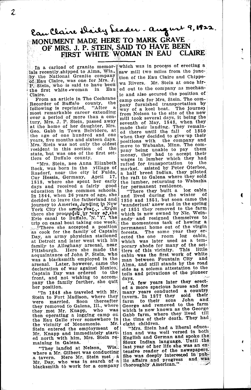  Source: Eau Claire Leader Topics: Immigrants Date: 1922-08-09