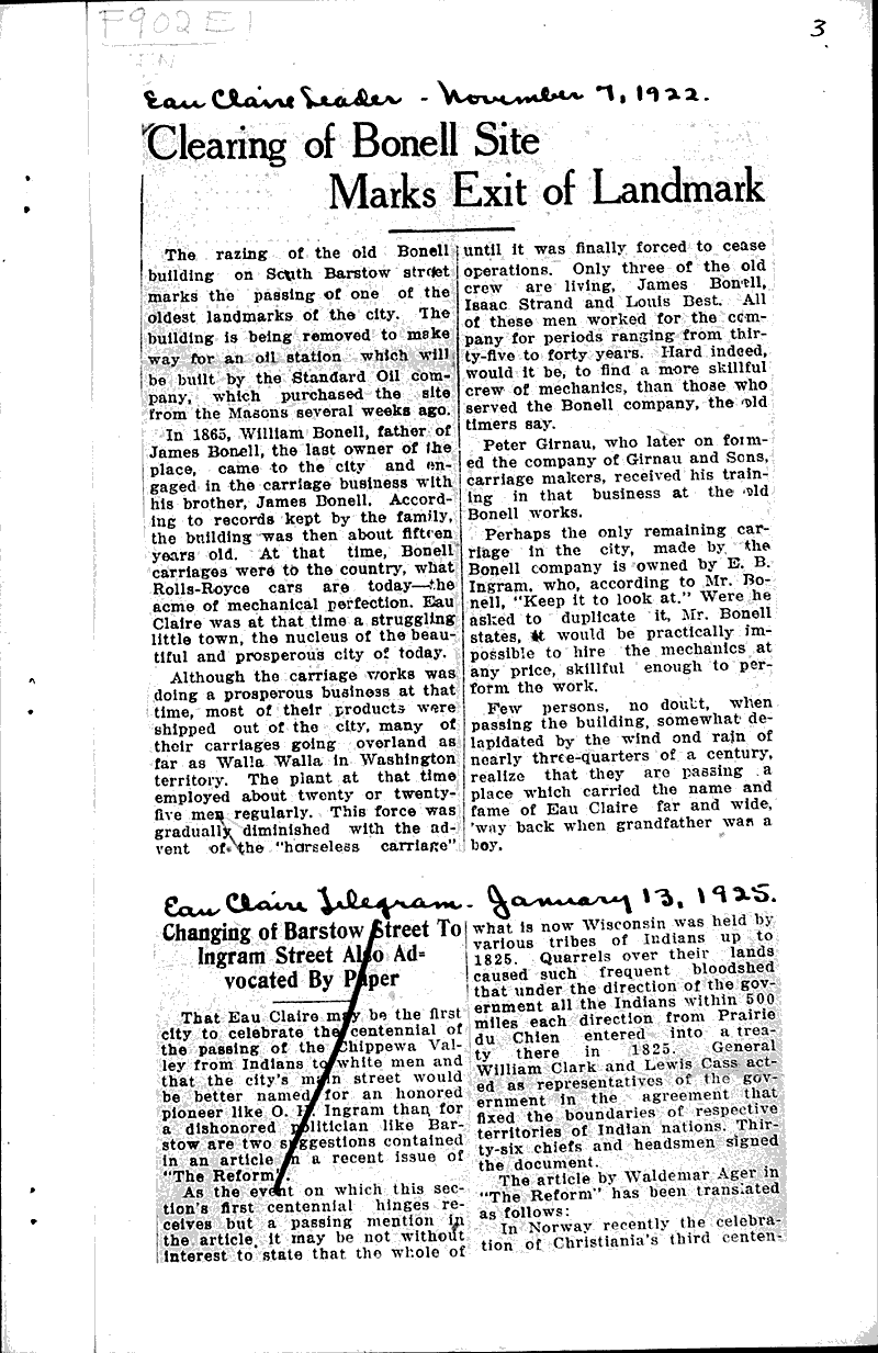 Source: Eau Claire Telegram Topics: Transportation Date: 1925-01-13