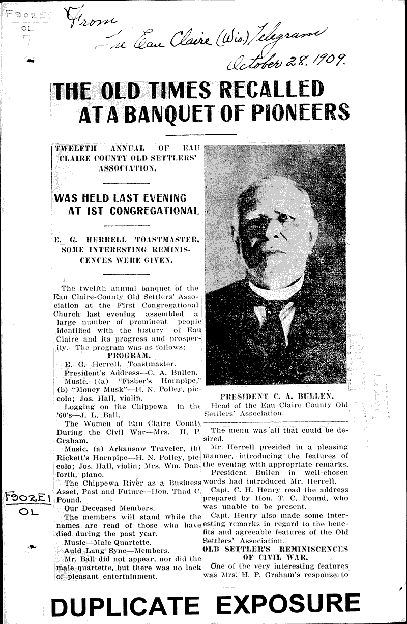  Source: Eau Claire Leader Topics: Social and Political Movements Date: 1909-10-28