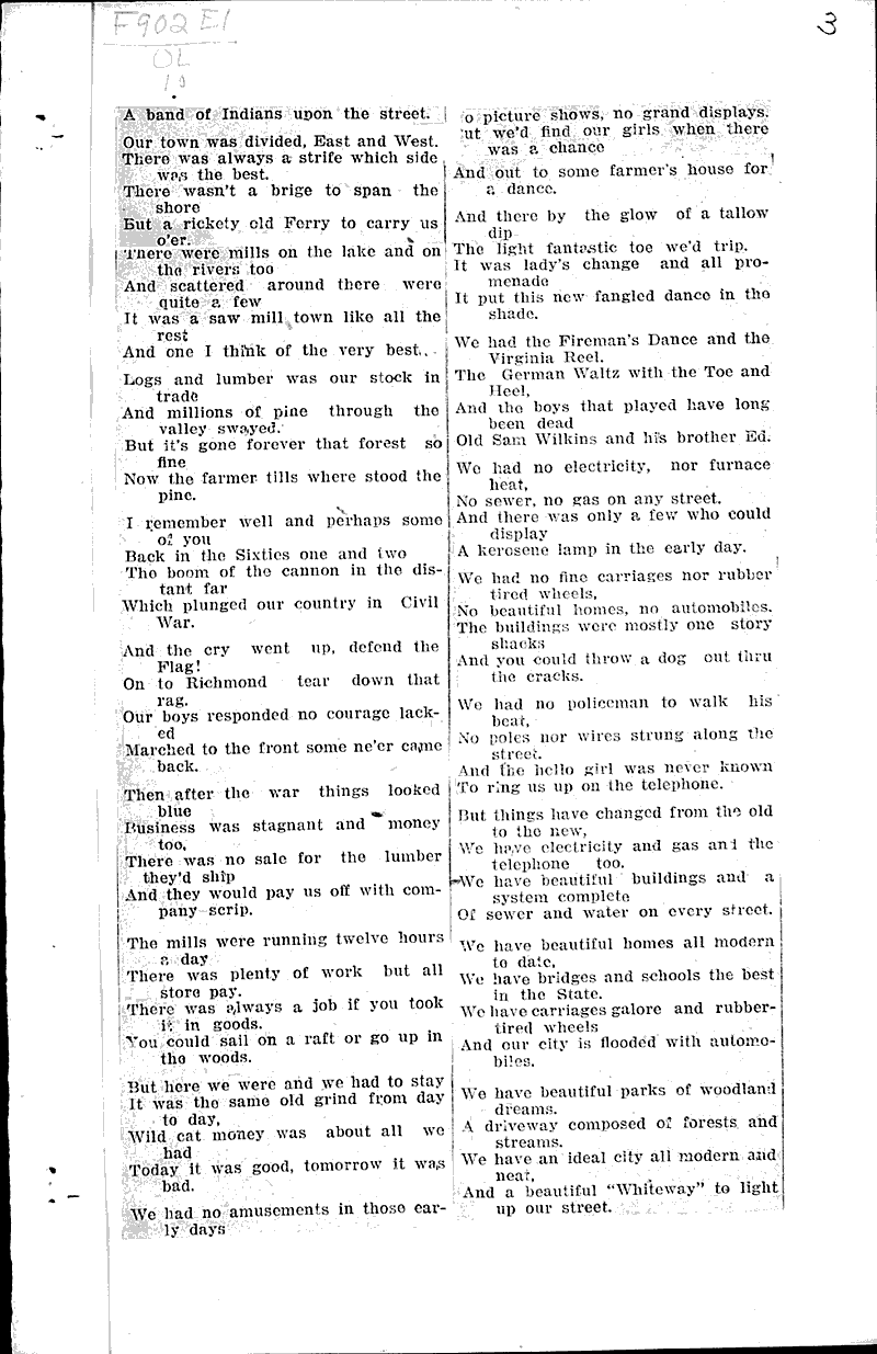 The old days and the new Source: Eau Claire Leader Topics: Social and Political Movements Date: 1915-10-21