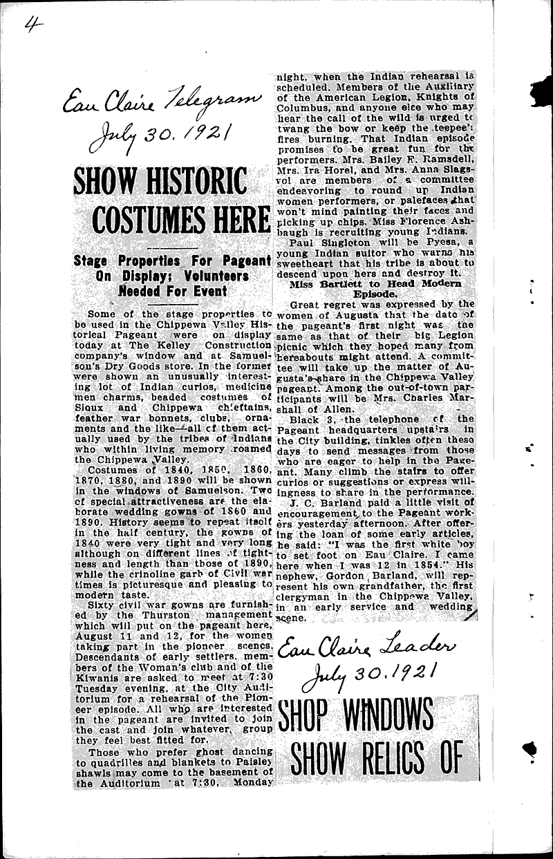  Source: Eau Claire Telegram Topics: Art and Music Date: 1921-07-30