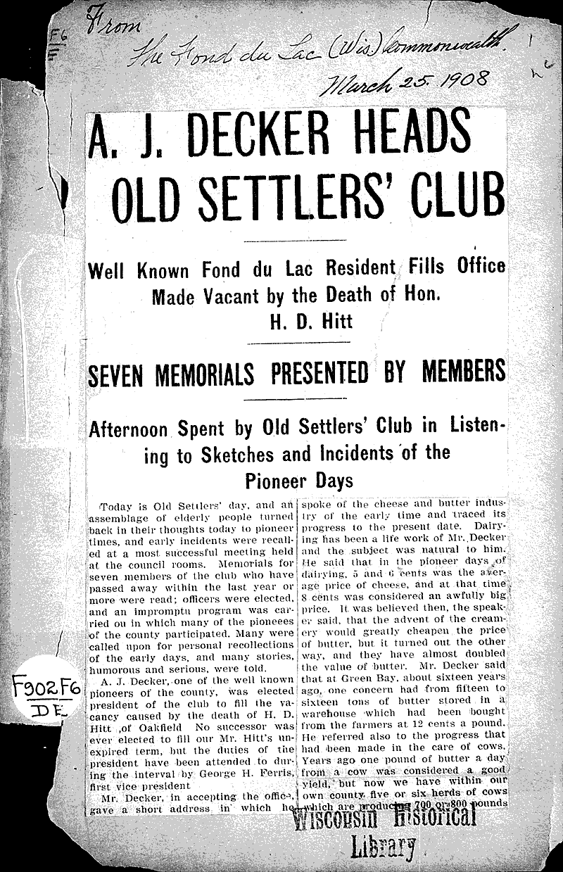  Source: Fond du Lac Commonwealth Topics: Social and Political Movements Date: 1908-03-25