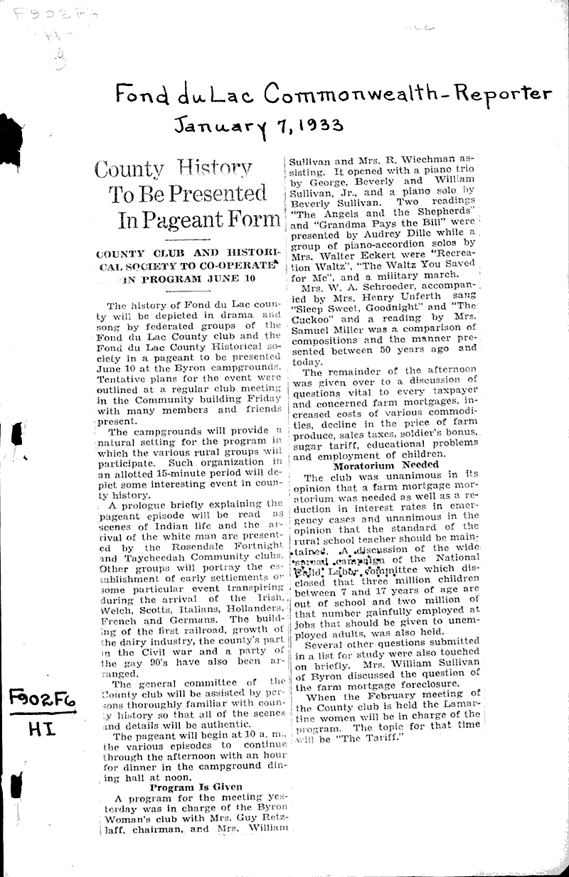  Source: Fond du Lac Commonwealth-Reporter Topics: Education Date: 1933-01-07