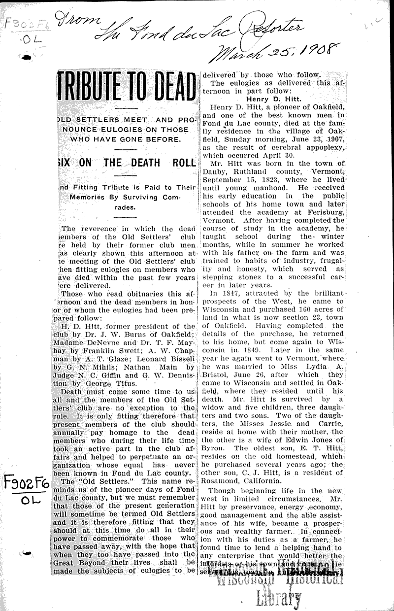  Source: Fond du Lac Daily Reporter Topics: Social and Political Movements Date: 1908-03-25