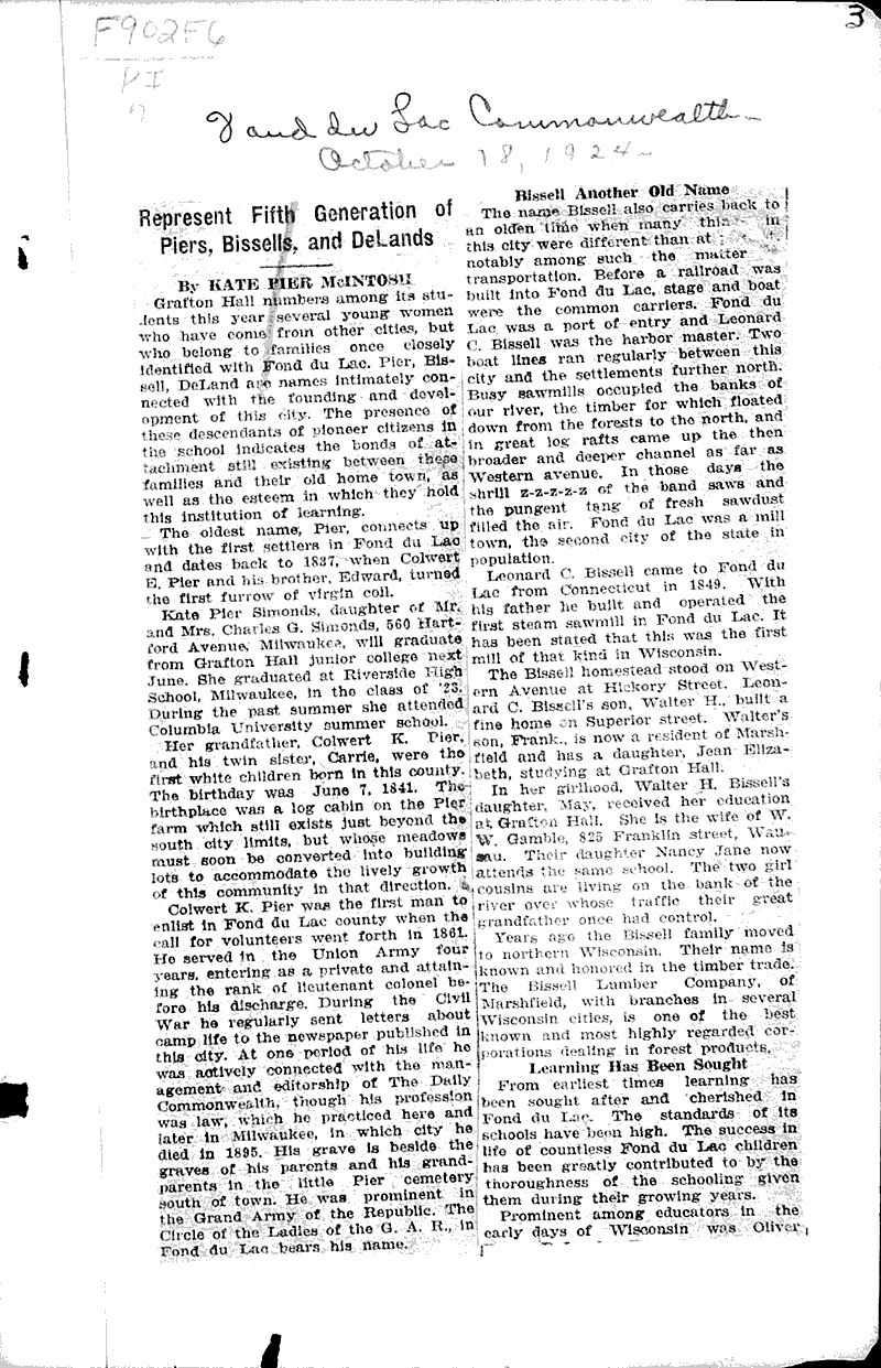  Source: Fond du Lac Commonwealth Date: 1924-10-18