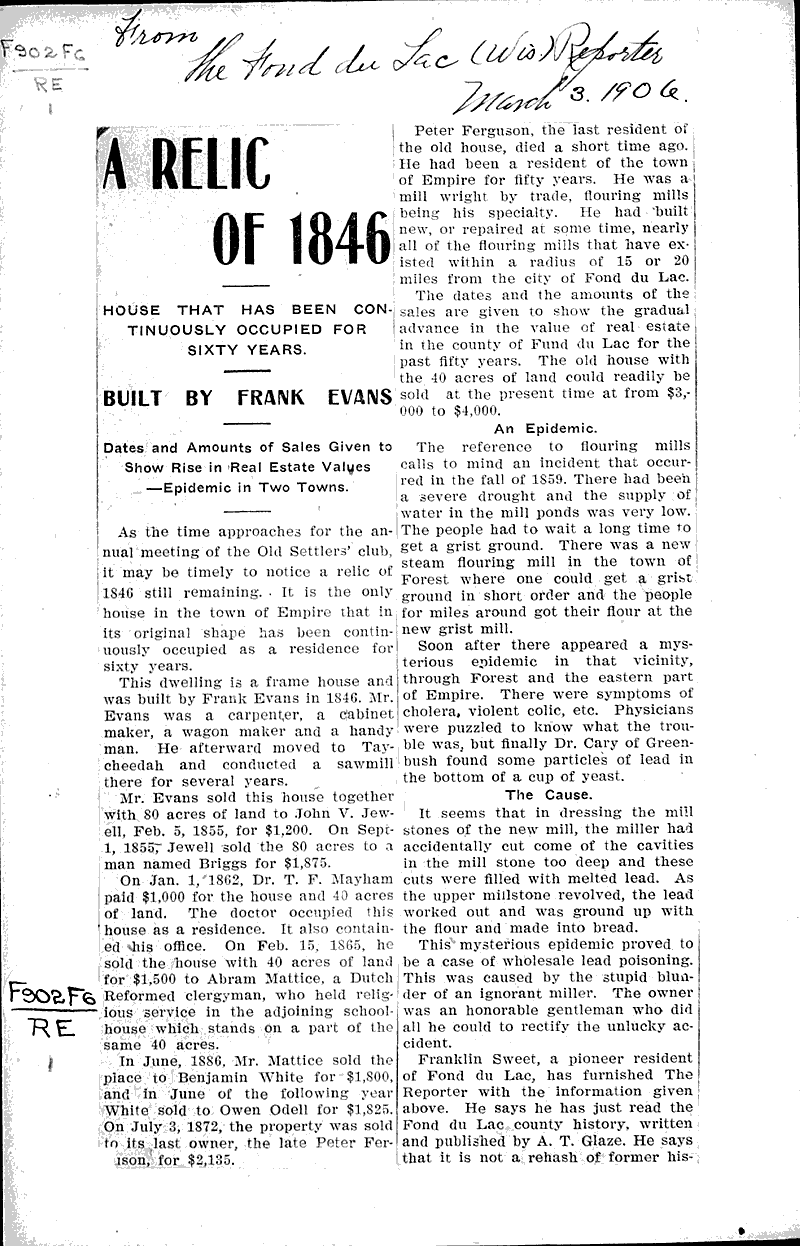  Source: Fond du Lac Daily Reporter Topics: Architecture Date: 1906-03-03