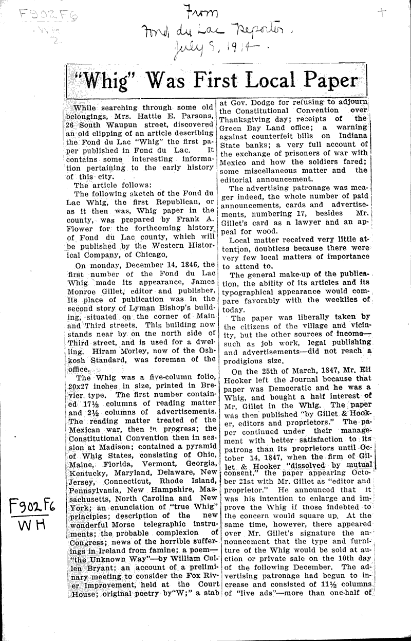  Source: Fond du Lac Daily Reporter Topics: Art and Music Date: 1914-07-05