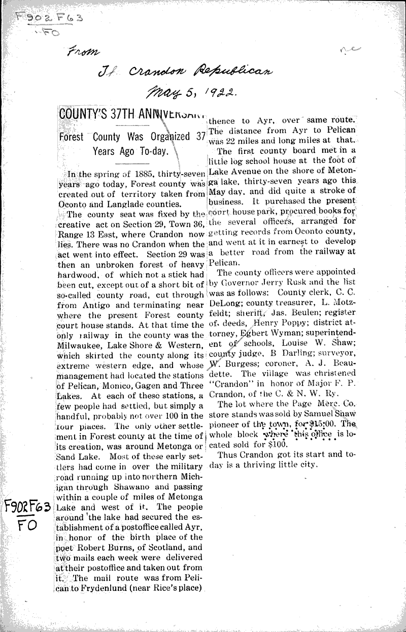 County's 37th anniversary Newspaper Article/Clipping Wisconsin
