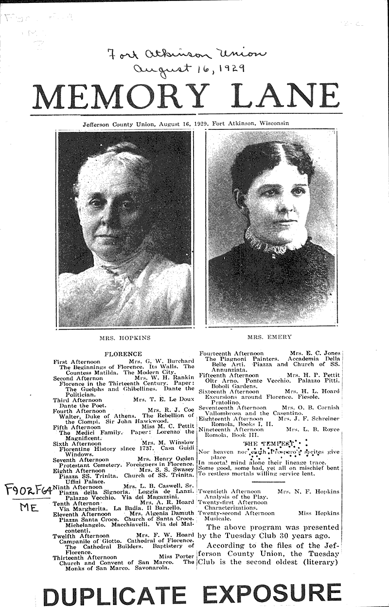  Source: Fort Atkinson Union Topics: Social and Political Movements Date: 1929-08-16