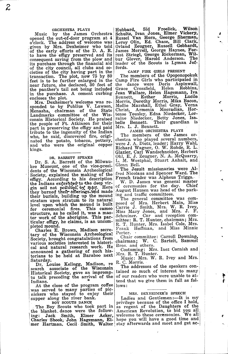Fort Atkinson dedicates indian intaglio effigy Newspaper Article