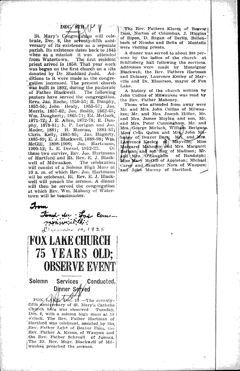 Observe 75th anniversary Newspaper Article/Clipping Wisconsin