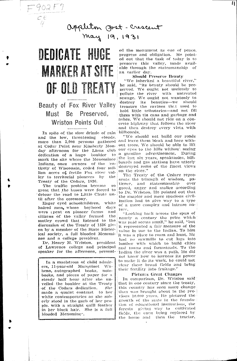  Source: Wausau Record-Herald Topics: Indians and Native Peoples Date: 1931-03-18