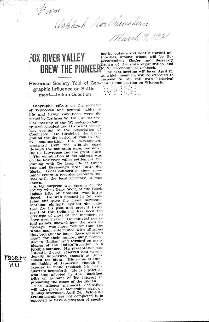  Source: Oshkosh Northwestern Topics: Education Date: 1921-03-09
