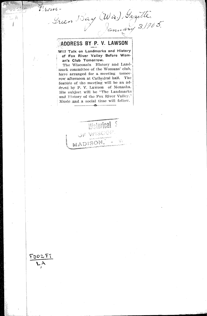  Source: Green Bay Gazette Topics: Social and Political Movements Date: 1905-01-03