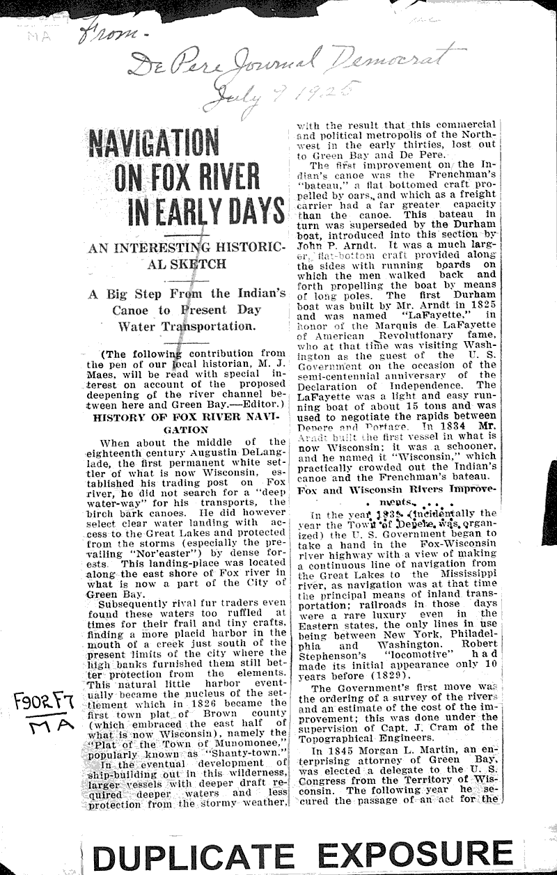  Source: De Pere Democrat Topics: Transportation Date: 1925-07-09