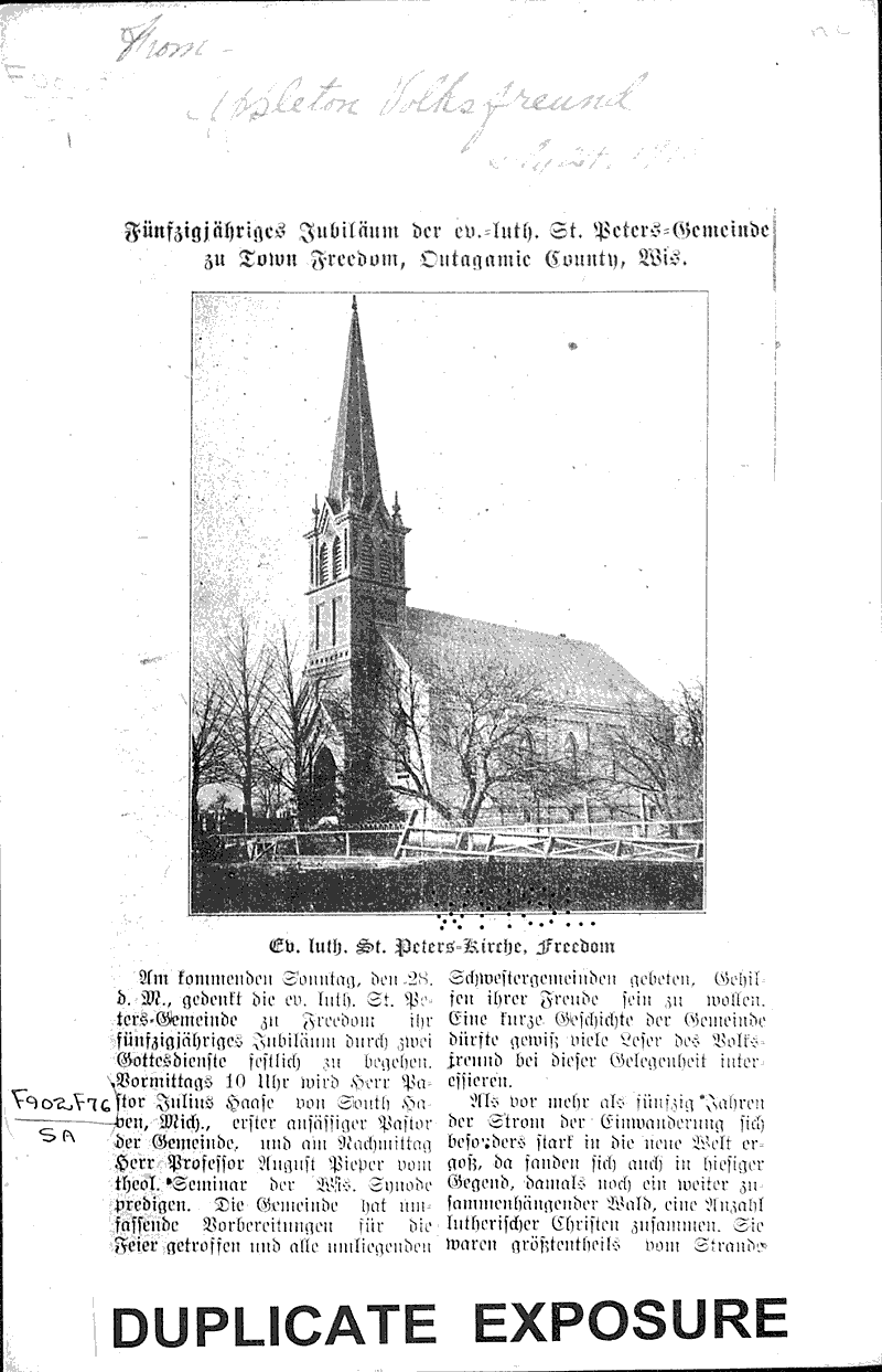  Source: Appleton Volksfreund Topics: Church History Date: 1918-07-24