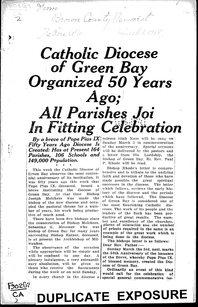  Source: Brown County Democrat Topics: Church History Date: 1918-03-01