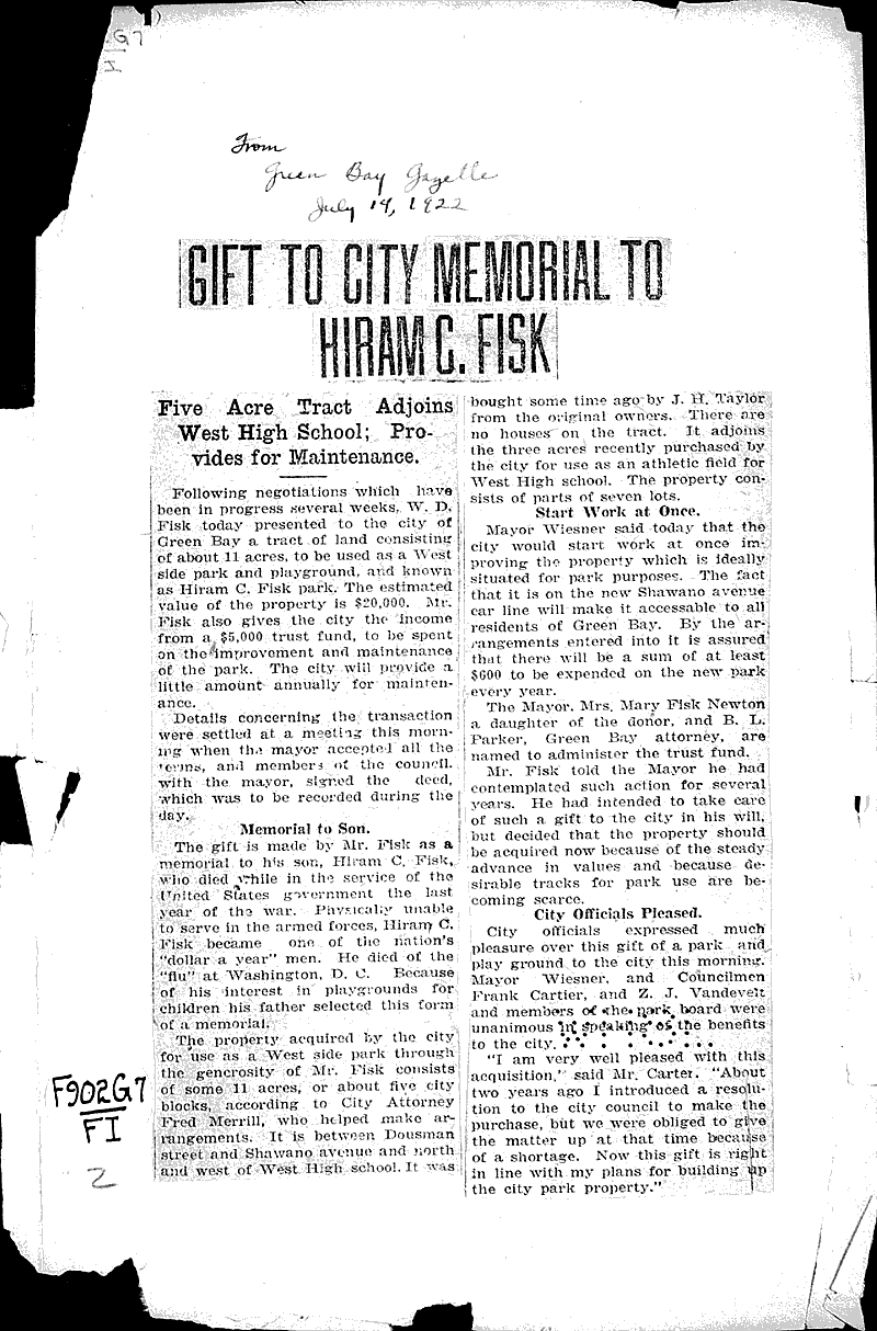  Source: Green Bay Gazette Topics: Architecture Date: 1922-07-14
