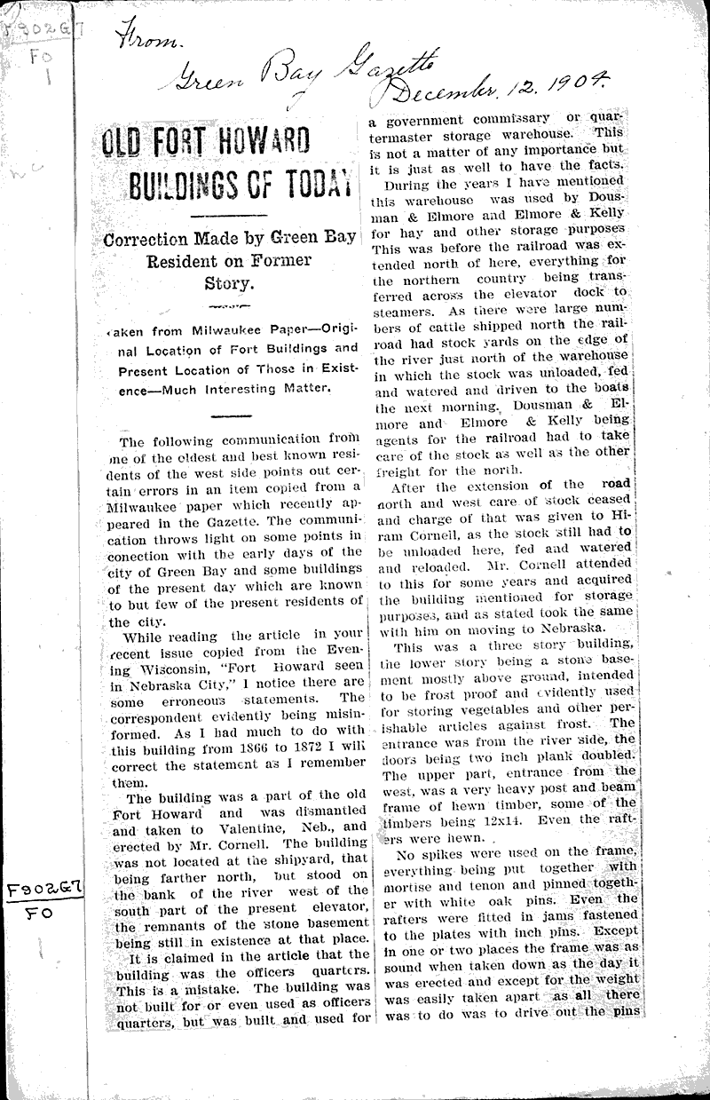  Source: Green Bay Gazette Topics: Architecture Date: 1904-12-12