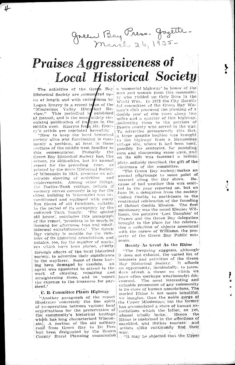  Source: Green Bay Gazette Topics: Education Date: 1925-02-14