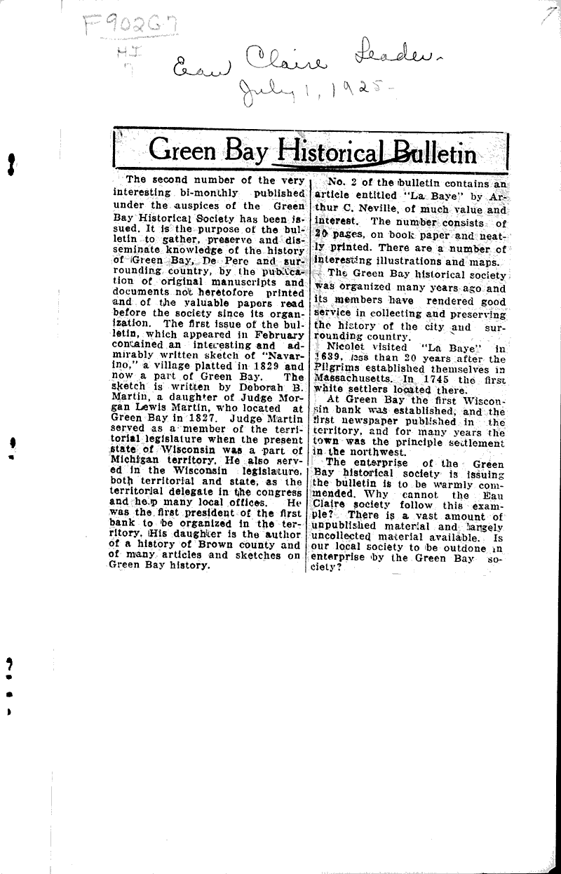  Source: Green Bay Gazette Topics: Education Date: 1925-02-14