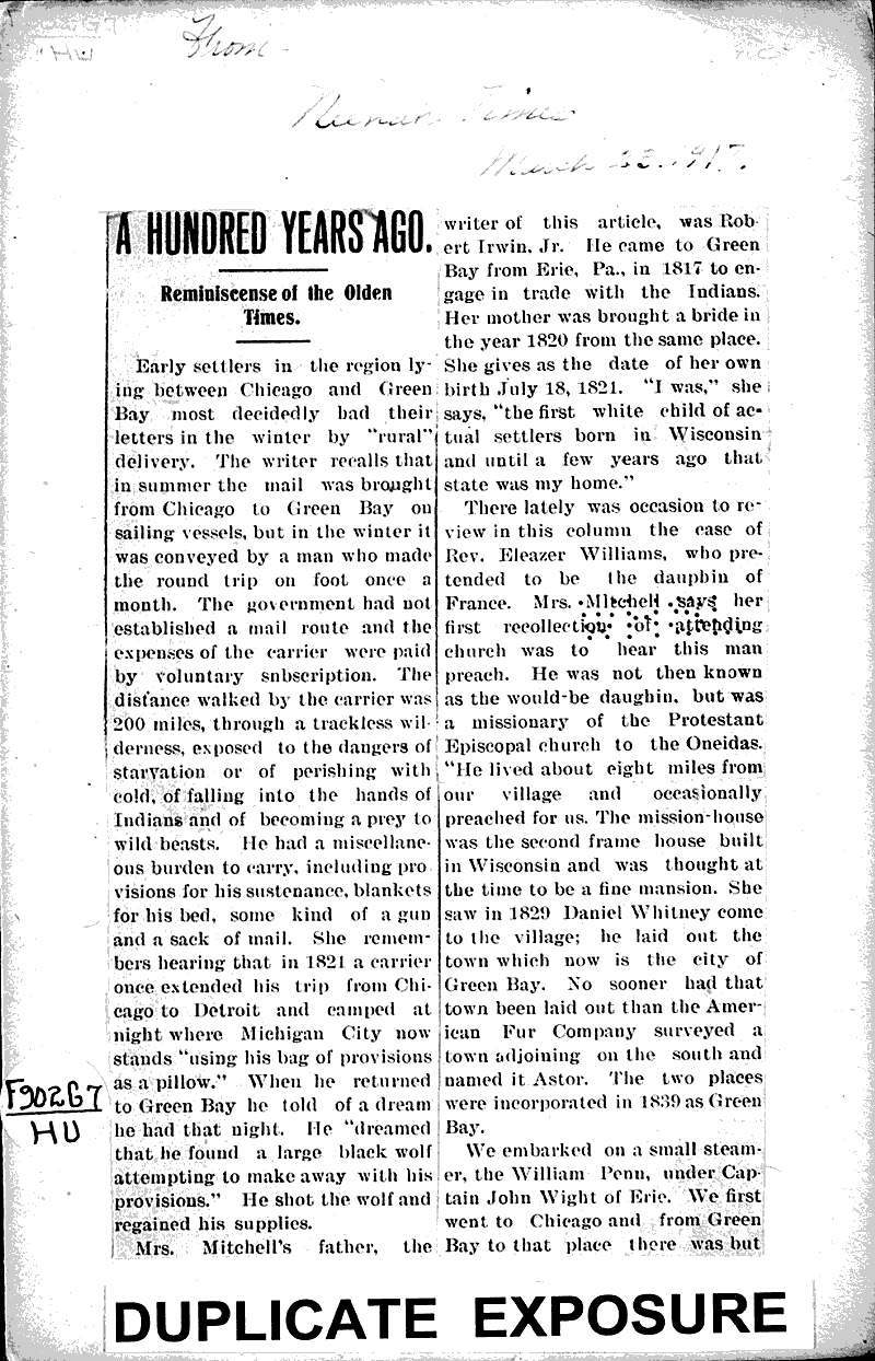 A hundred years ago Source: Neenah Times Date: 1917-03-23