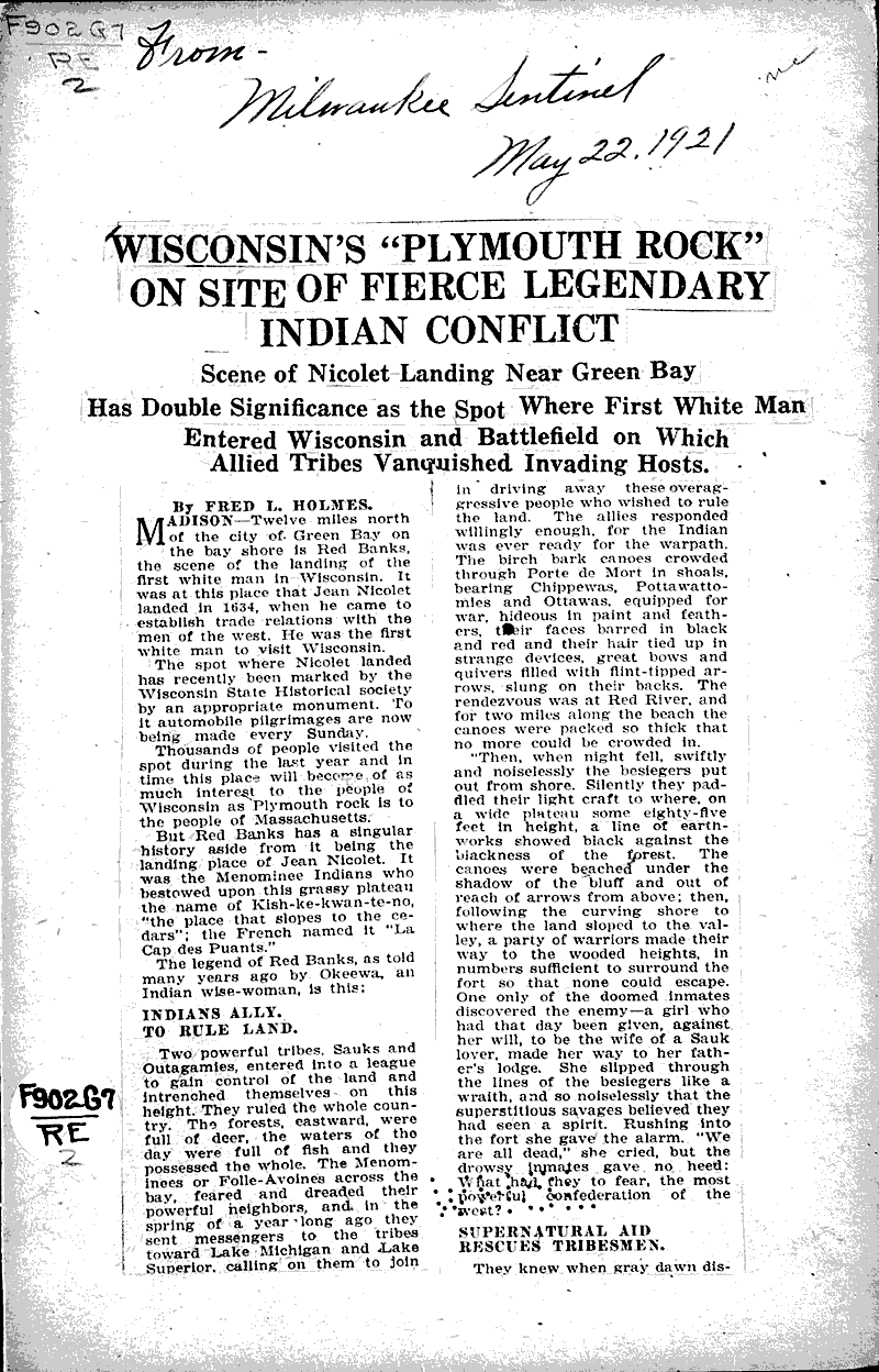 Wisconsin's "Plymouth Rock" on site of fierce legendary Indian conflict