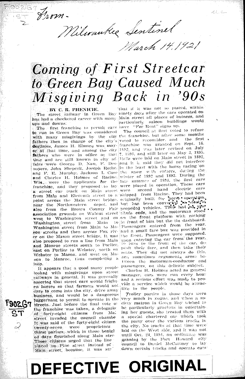  Source: Milwaukee Sentinel Topics: Transportation Date: 1921-03-14