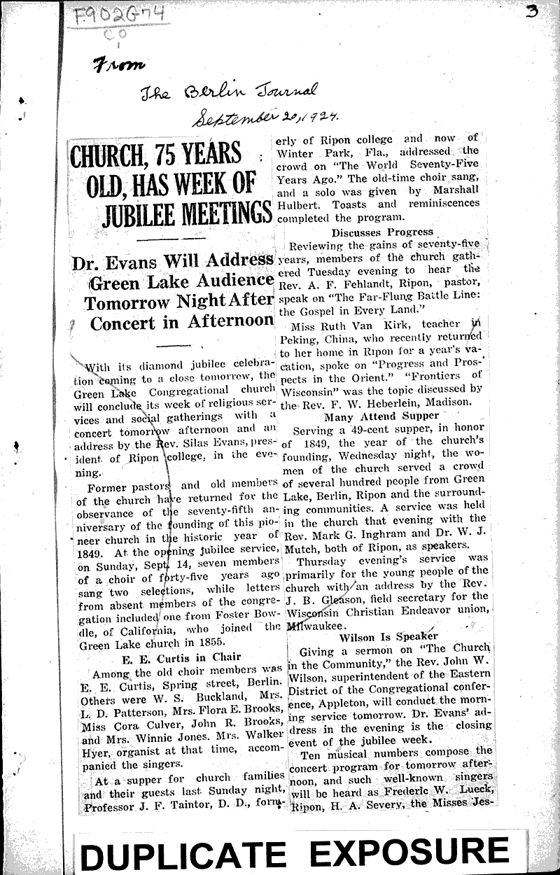  Source: Fond du Lac Commonwealth Topics: Church History Date: 1924-09-15