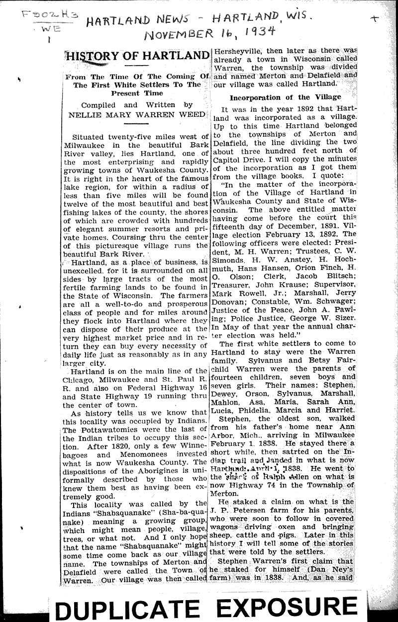  Source: Hartland News Date: 1934-11-16