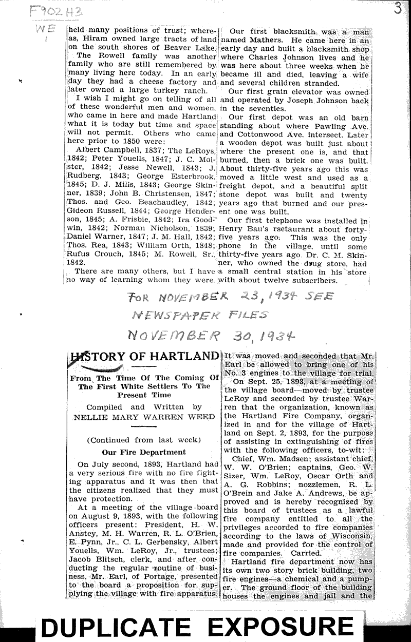  Source: Hartland News Date: 1934-11-16