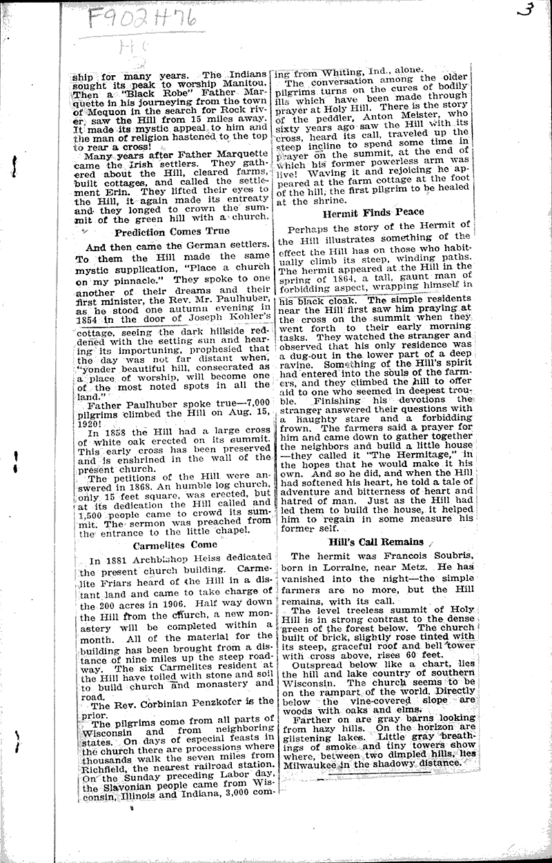  Source: Milwaukee Journal Topics: Church History Date: 1920-10-10