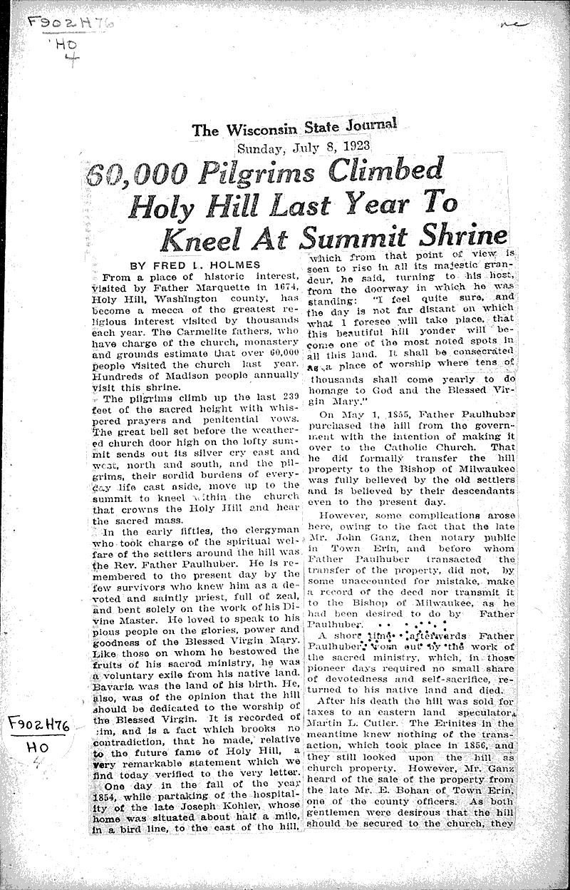  Source: Wisconsin State Journal Topics: Church History Date: 1923-07-08