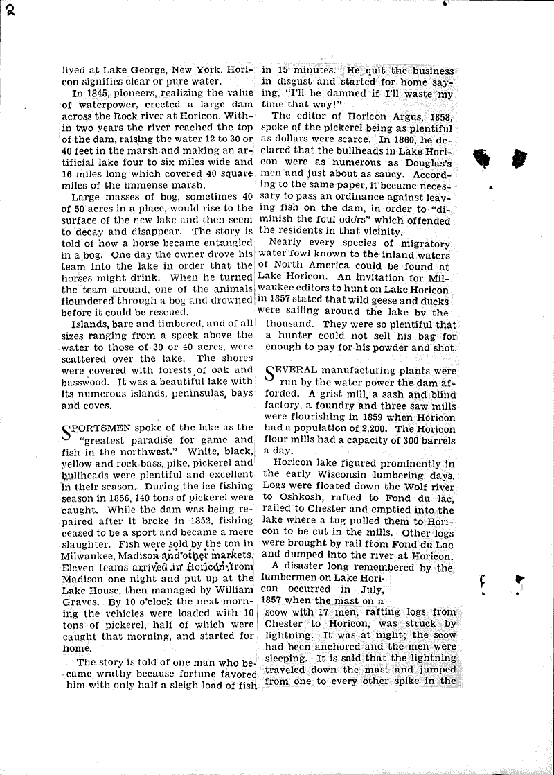 When steamboats ran on Horicon marsh Newspaper Article/Clipping