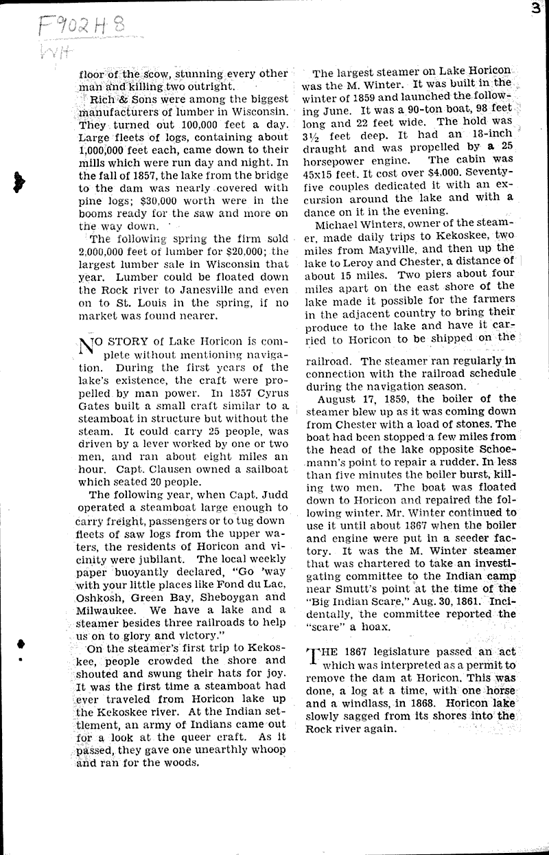 When steamboats ran on Horicon marsh Newspaper Article/Clipping