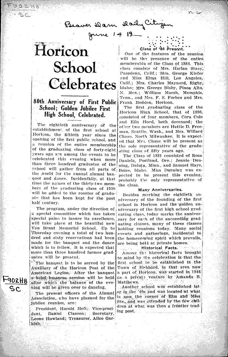  Source: Beaver Dam Daily Citizen Topics: Education Date: 1930-06-14