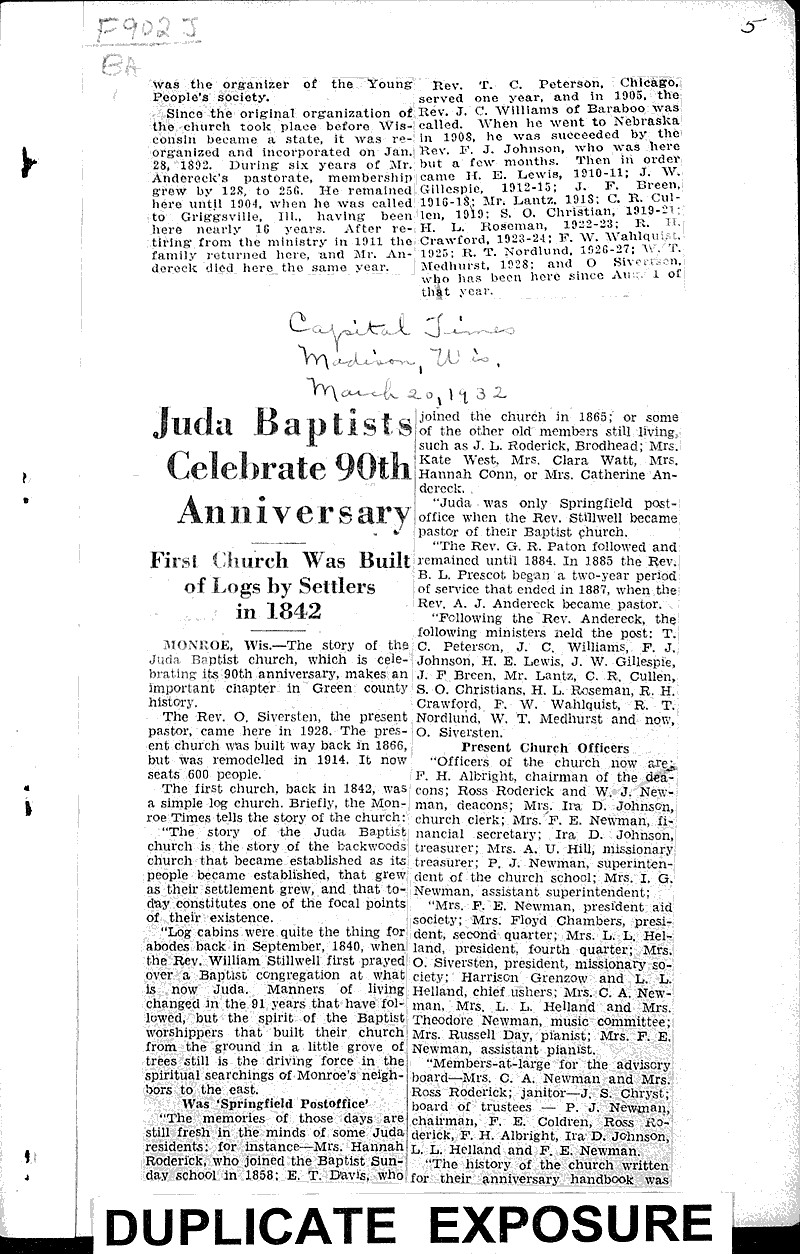  Source: Monroe Evening Times Topics: Church History Date: 1932-03-18