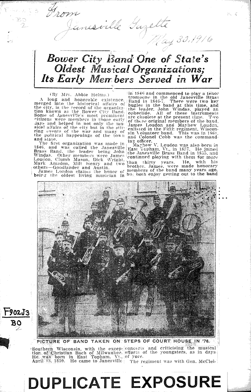  Source: Janesville Gazette Topics: Art and Music Date: 1916-05-30