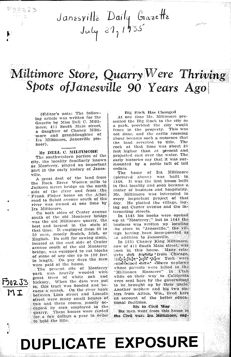 Miltimore store, quarry were thriving spots of Janesville 90 years ago