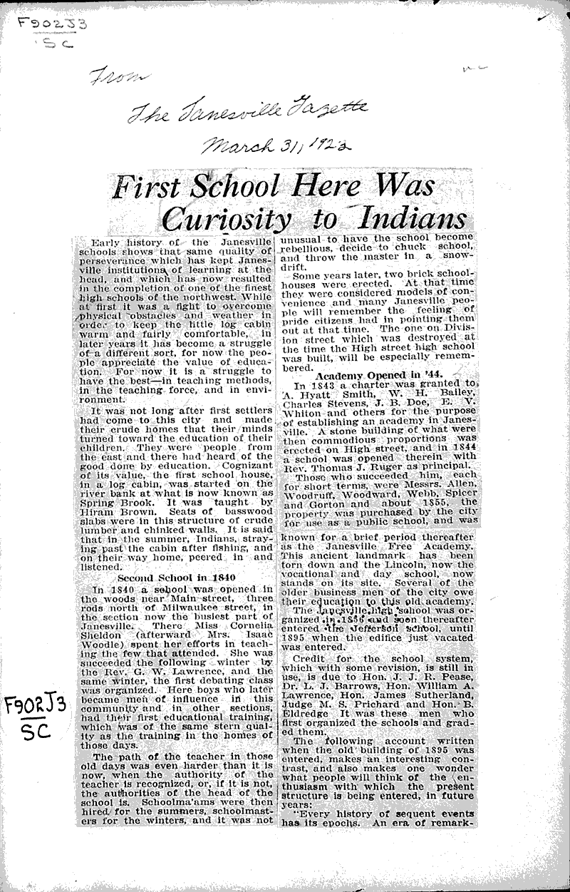  Source: Janesville Gazette Topics: Education Date: 1923-03-31