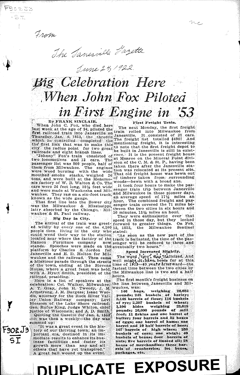  Source: Janesville Gazette Topics: Transportation Date: 1922-06-24