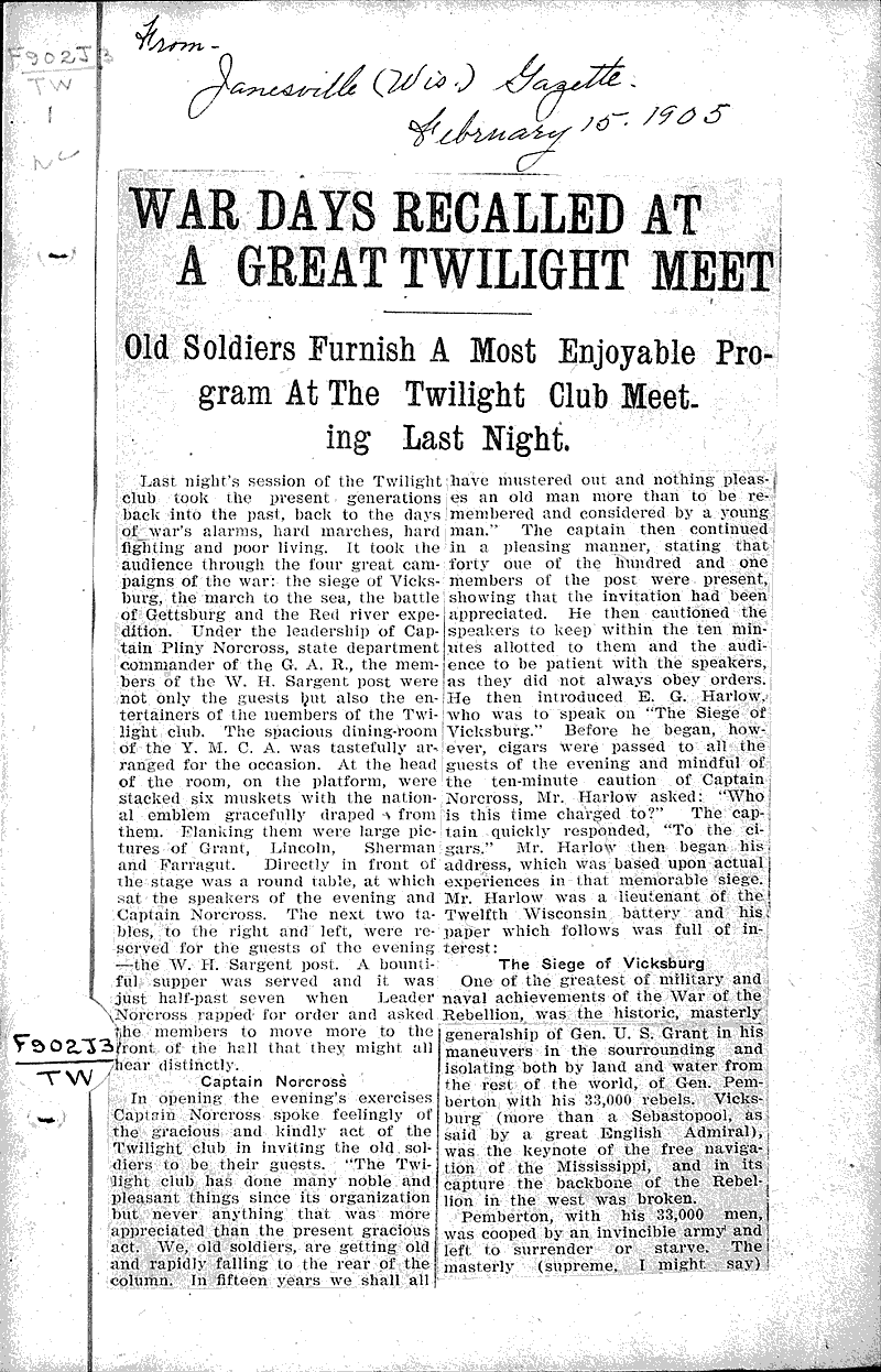 War days recalled at a great Twilight meet Newspaper Article/Clipping