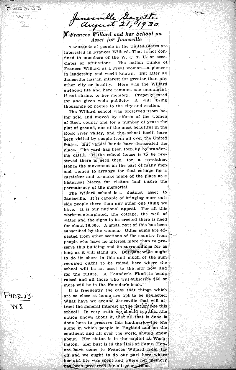  Source: Janesville Gazette Topics: Architecture Date: 1930-08-21
