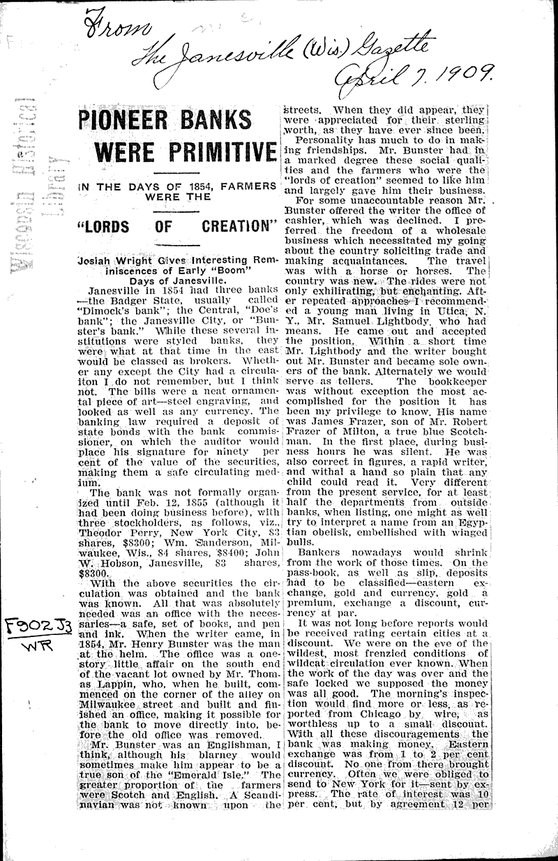 Source: Janesville Gazette Date: 1909-04-07