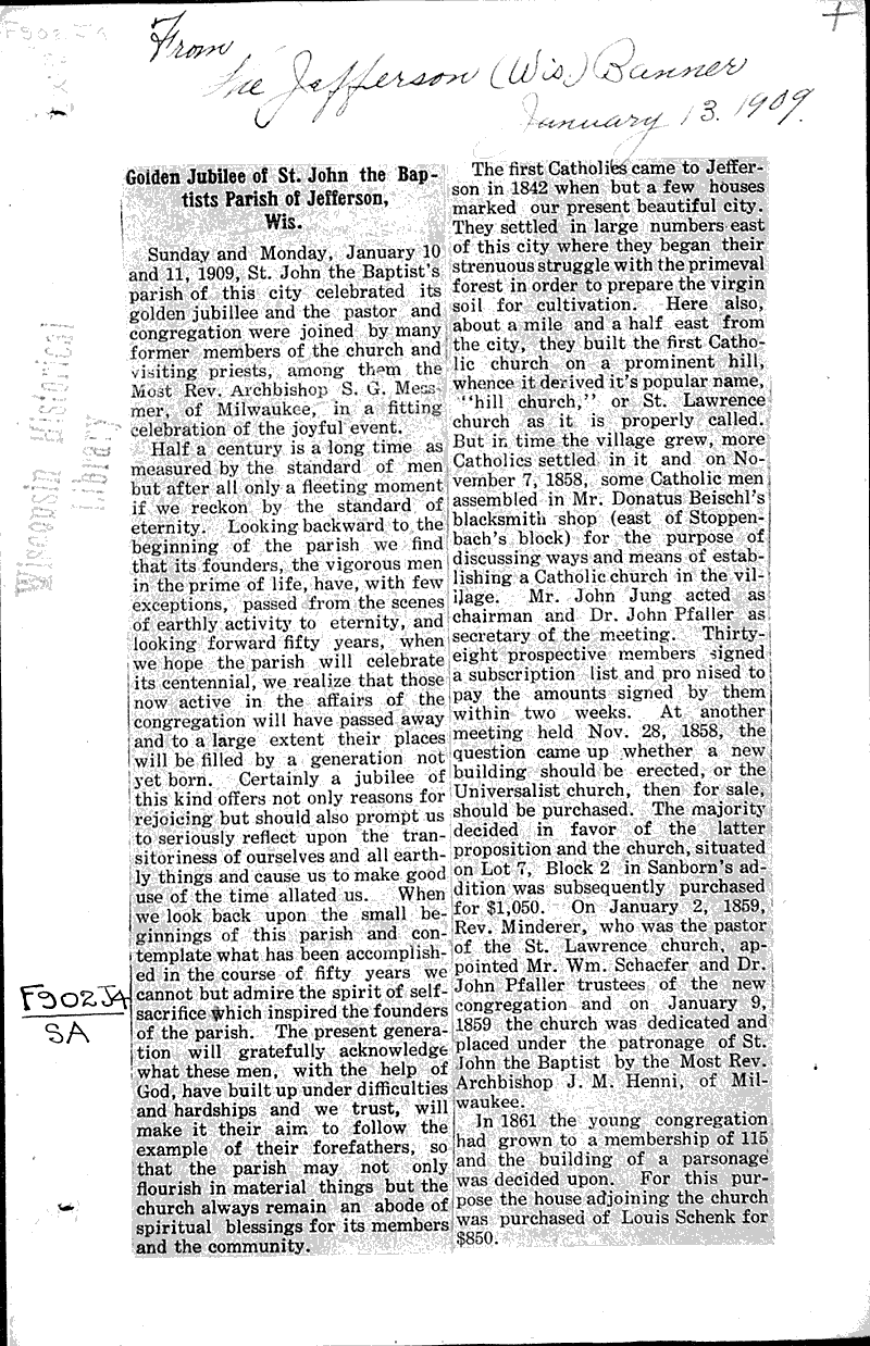  Source: Jefferson Banner Topics: Church History Date: 1909-01-13