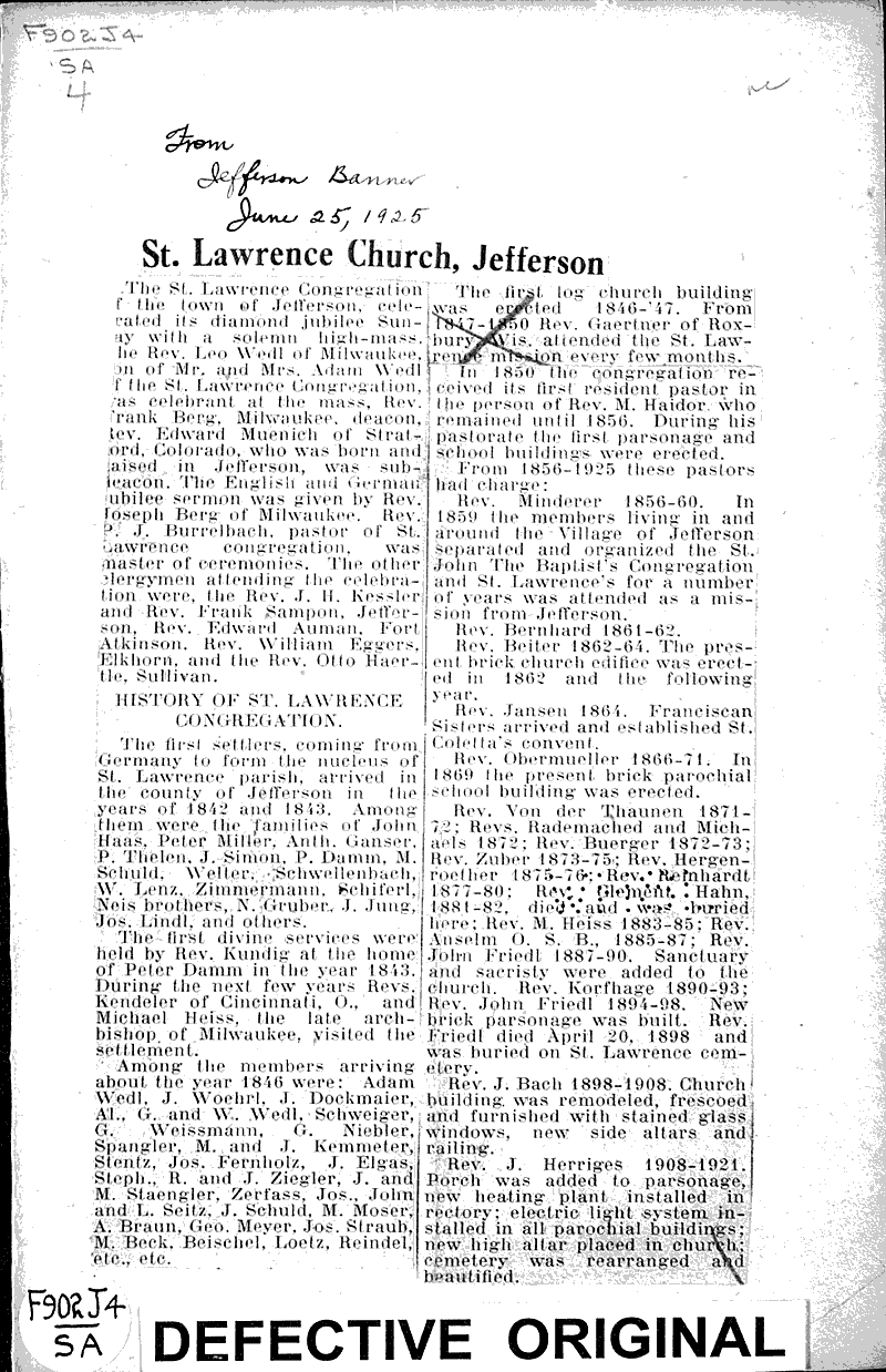  Source: Jefferson Banner Topics: Church History Date: 1925-06-25