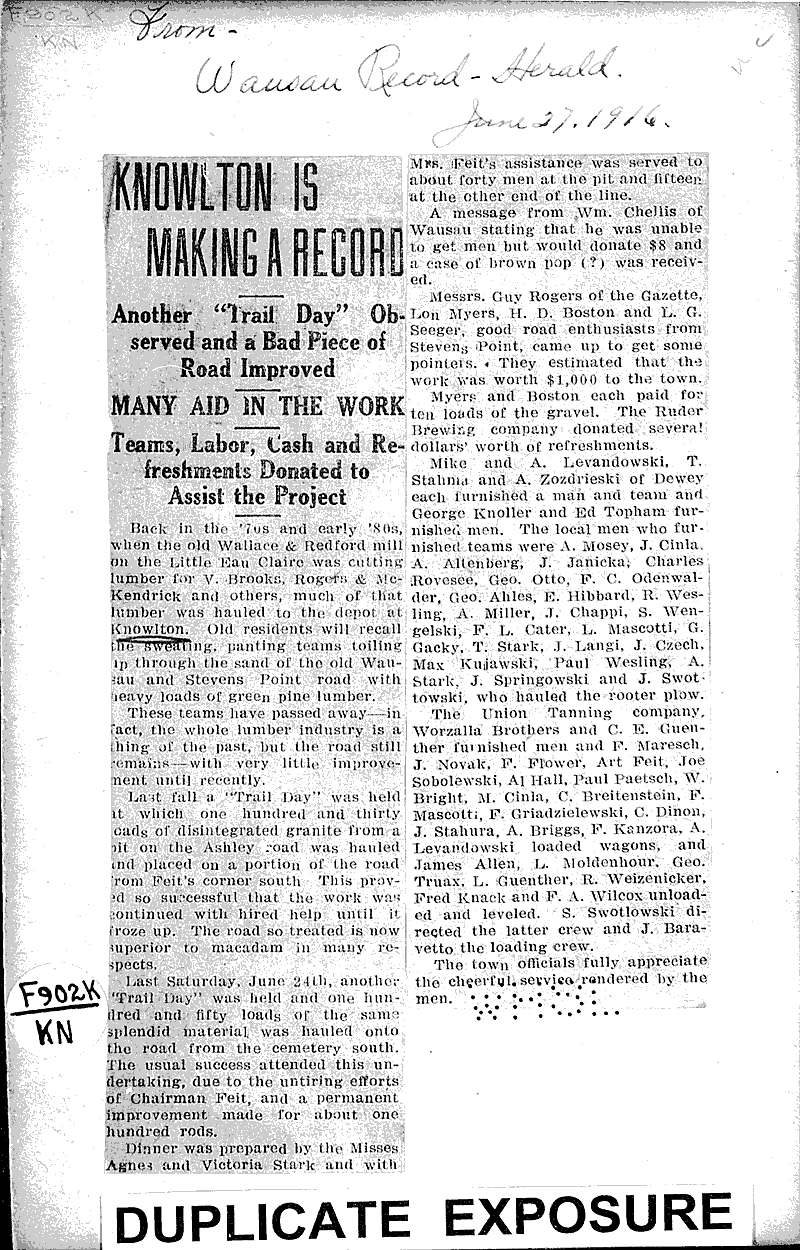  Source: Wausau Record-Herald Date: 1916-06-27
