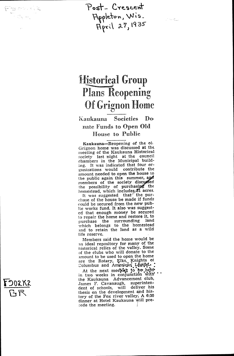  Source: Appleton Post-Crescent Topics: Architecture Date: 1935-04-27